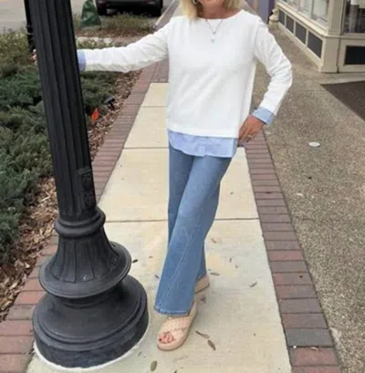 Nic + Zoe Sweatshirt W/ Stripe Underpinning In Cream