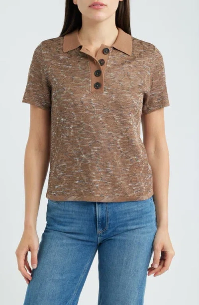 Nic + Zoe Nic+zoe Swirl Jacquard Polo Sweater In Brown
