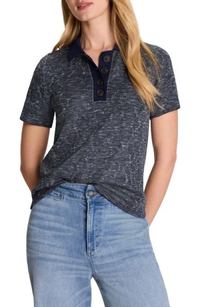 Nic + Zoe Nic+zoe Swirl Jacquard Polo Sweater In Blue