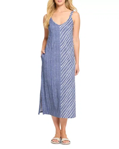 Nic + Zoe Nic+zoe Tank Dress Women's Indigo White Striped Cotton Sleeveless Red61 In Blue