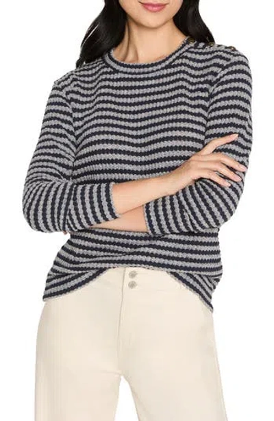 Nic + Zoe Nic+zoe Texture Stripe Button Shoulder Top In Multi