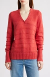 Nic + Zoe Nic+zoe Textured Cotton & Cashmere Blend V-neck Sweater In Red