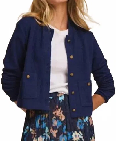 Nic + Zoe Textured Knit Bomber Jacket In Ink In Blue