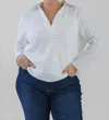 Nic + Zoe Textured Stripe V-neck Polo Top - Plus Size In Paper White In White