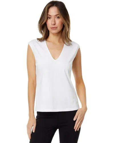 NIC + ZOE NIC+ZOE TOP WOMEN'S WHITE STRETCH PERFECT LAYER V-NECK CAP SLEEVE GBO548