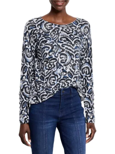 Nic + Zoe Tossed Paisley Supersoft Sweater In Indigo Multi In Blue