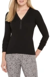 Nic + Zoe Nic+zoe Trimmed Knit Rib V-neck Top In Black