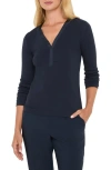 Nic + Zoe Nic+zoe Trimmed Knit Rib V-neck Top In Blue