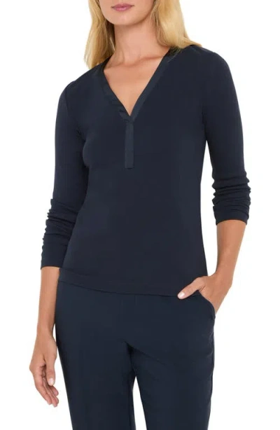 Nic + Zoe Nic+zoe Trimmed Knit Rib V-neck Top In Blue