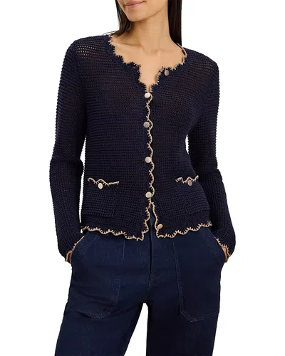 Nic + Zoe Nic+zoe Trimmed Mesh Cardigan In Black