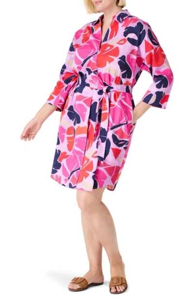 Nic + Zoe Nic+zoe Tropic Glow Leaf Print Cotton Shirtdress In Pink Multi
