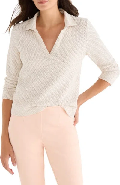 Nic + Zoe Textured Tuck Stitch Knit Polo In Neutral