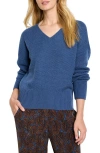 Nic + Zoe Nic+zoe Tuck Stitch V-neck Cotton Blend Sweater In Blue