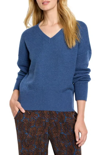 Nic + Zoe Nic+zoe Tuck Stitch V-neck Cotton Blend Sweater In Blue