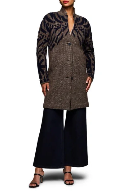 Nic + Zoe Nic+zoe Tufted Detail Double Knit Coat In Black
