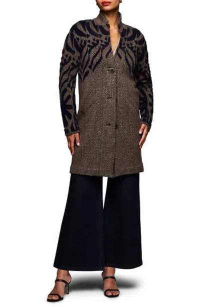 Nic + Zoe Nic+zoe Tufted Detail Double Knit Coat In Brown Multi