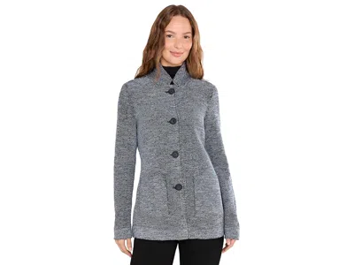 Nic + Zoe Tweed Stitch Sweater Jacket Women's Jacket Blue Mix: Md, Cotton/nylon/polyester In Gray