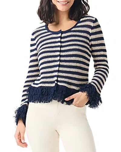 Nic + Zoe Nic+zoe Twilight Fringe Striped Knit Cardigan In Indigo Multi