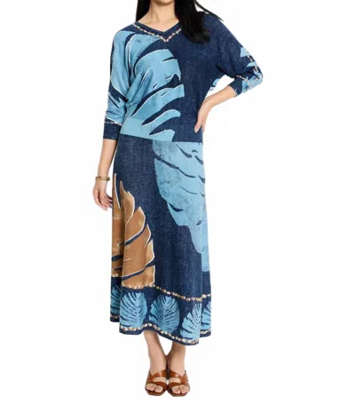 NIC + ZOE TWILIGHT FRONT KNIT SKIRT IN BLUE MULTI