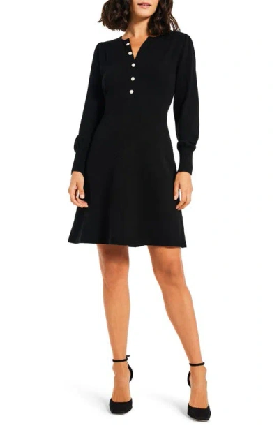 Nic + Zoe Twirl Time Long Sleeve Cotton Blend Knit Dress In Black