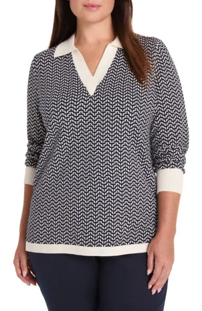Nic + Zoe Nic+zoe Two-tone Jacquard Cotton Blend Sweater In Blue