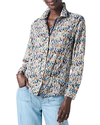 Nic + Zoe Up Beat Ikat Crinkle Button-up Shirt In Blue Multi