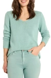 Nic + Zoe Cotton Cord Soft V-neck Sweater In Aquifer