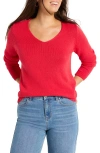 Nic + Zoe Cotton Cord Soft V-neck Sweater In Haute Red