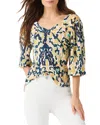 Nic + Zoe Nic+zoe Vineyard Glow Printed Elbow Sleeve Top In Indigo Multi