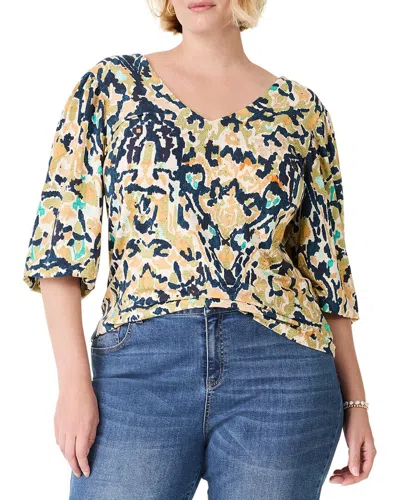 Nic + Zoe Nic+zoe Vineyard Glow Printed Elbow Sleeve Top In Blue
