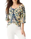Nic + Zoe Nic+zoe Vineyard Glow Printed Elbow Sleeve Top In Blue
