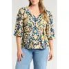 Nic + Zoe Nic+zoe Vineyard Glow V-neck Top In Indigo Multi