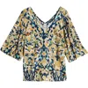 Nic + Zoe Nic+zoe Vineyard Glow V-neck Top In Indigo Multi