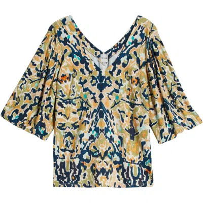 Nic + Zoe Nic+zoe Vineyard Glow V-neck Top In Indigo Multi