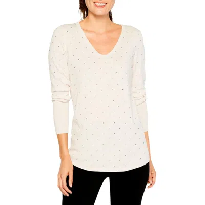 Nic + Zoe Vital Twinkle Womens Embellished Knit Pullover Sweater In White