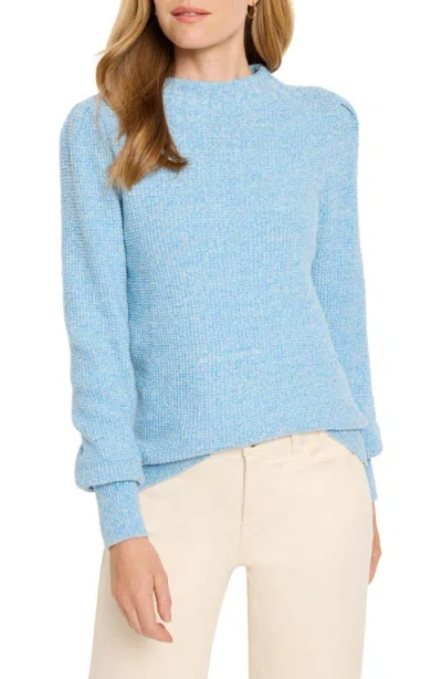 Nic + Zoe Nic+zoe Waffle Stitch Crewneck Sweater In Blue Jewel
