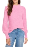 Nic + Zoe Puff Shoulder Waffle Stitch Sweater In Pink