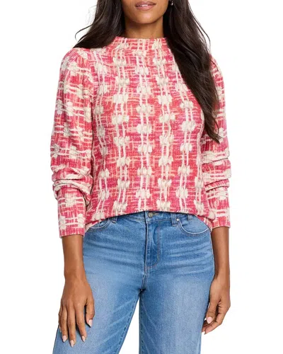 Nic + Zoe Waffle Stitch Stamp Sweater In Red Multi