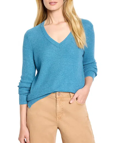Nic + Zoe Nic+zoe Waffle Stitch V Neck Sweater In Blue