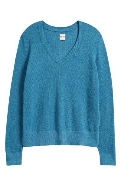 Nic + Zoe Nic+zoe Waffle Stitch V-neck Sweater In Blue