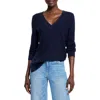 Nic + Zoe Nic+zoe Waffle Stitch V-neck Sweater In Dark Indigo