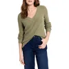 Nic + Zoe Nic+zoe Waffle Stitch V-neck Sweater In Olivewood