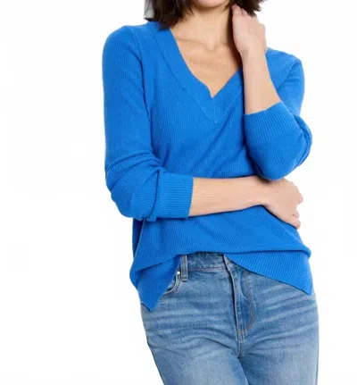 Nic + Zoe Waffle Stitch V-neck Sweater In Sapphire In Blue