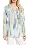 Nic + Zoe Watercolor Silk Printed Mojito Nights Blouse In Blue In Blue