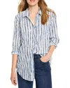 Nic + Zoe Nic+zoe Watercolor Stripe Cotton Button-up Tunic In Blue Multi