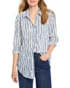 Nic + Zoe Nic+zoe Watercolor Stripe Cotton Button-up Tunic In Blue Multi