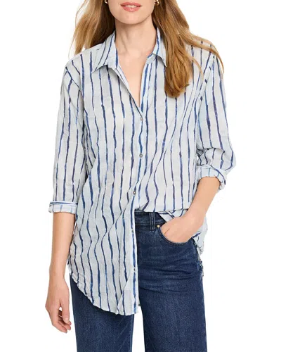 Nic + Zoe Nic+zoe Watercolor Stripe Cotton Button-up Tunic In Blue Multi