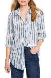 Nic + Zoe Nic+zoe Watercolor Stripe Cotton Button-up Tunic In Blue Multi