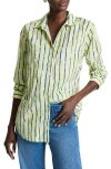 Nic + Zoe Nic+zoe Watercolor Stripe Cotton Button-up Tunic In Green Multi