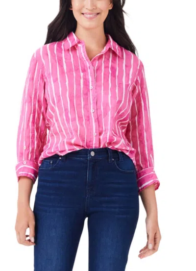 Nic + Zoe Nic+zoe Watercolor Stripe Girlfriend Cotton Button-up Shirt In Pink Multi